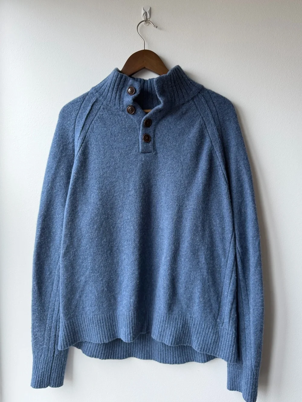 Banana Republic Blue Italian Yarn Wool Blend Button-Up Henley Sweater, Size: L